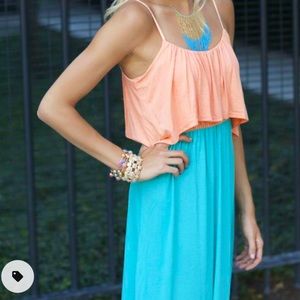 Beautiful Maxi Dress Apricot Teal